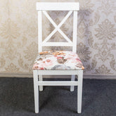 Scaun CAPRI de bucatarie, lemn alb si tapiterie flower